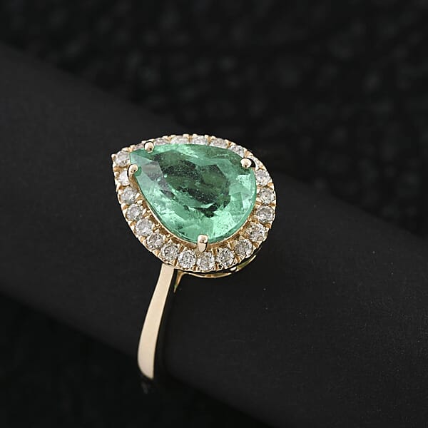 Shop Lc Certified & Appraised Luxoro AAA Boyaca Colombian Emerald And I2 Diamond 2.35 Ctw Ring In 14K Yellow Gold