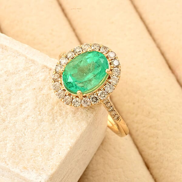 Shop Lc Certified & Appraised Luxoro AAA Boyaca Colombian Emerald And I2 Diamond 2.65 Ctw Ring In 14K Yellow Gold
