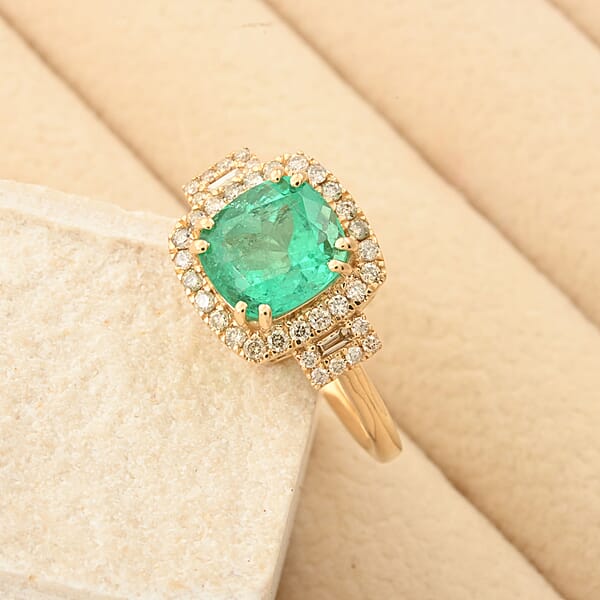Shop Lc Certified & Appraised Luxoro AAA Boyaca Colombian Emerald And I2 Diamond 2.00 Ctw Ring In 14K Yellow Gold