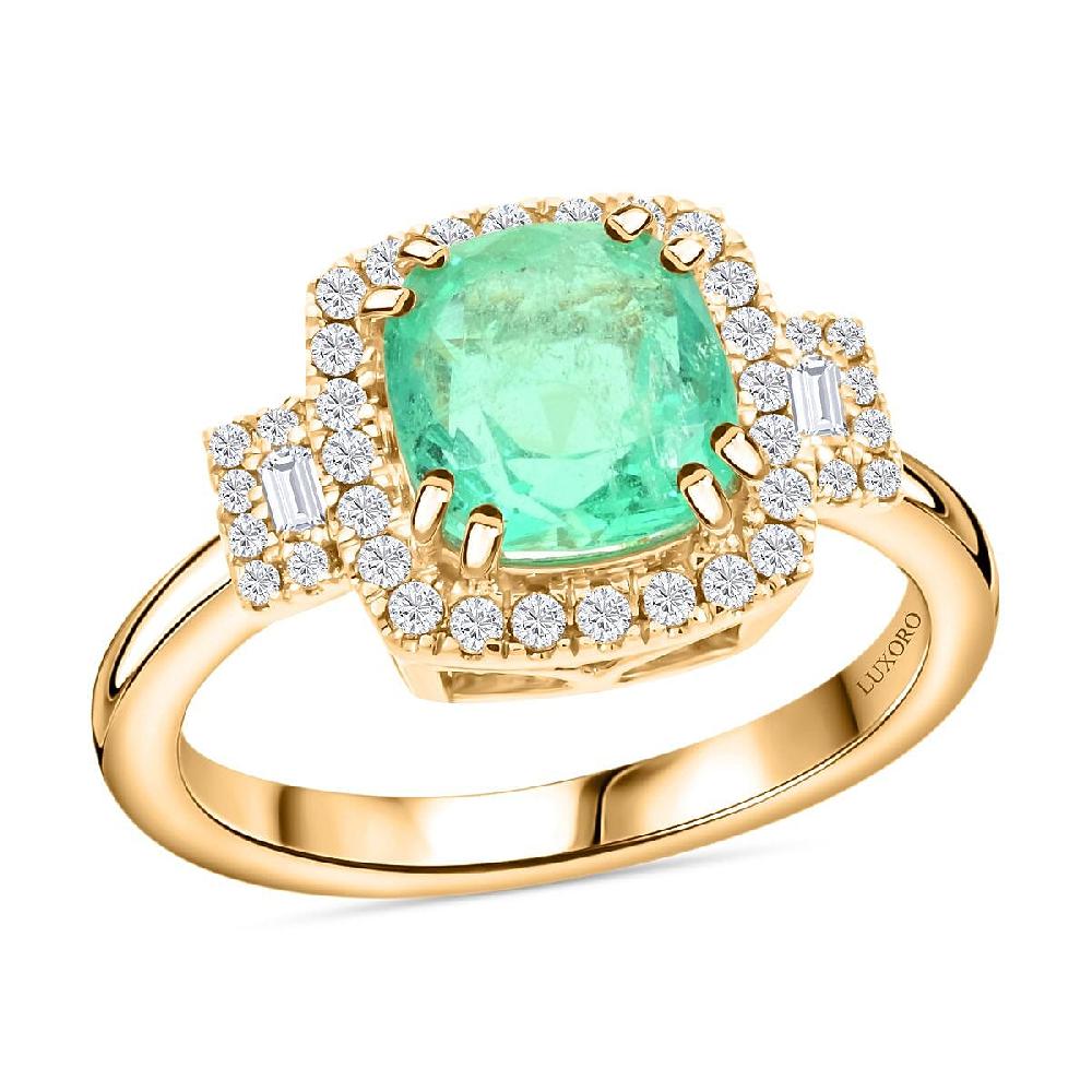 shop lc Certified & Appraised Luxoro AAA Boyaca Colombian Emerald and I2 Diamond 2.00 ctw Ring in 14K Yellow Gold
