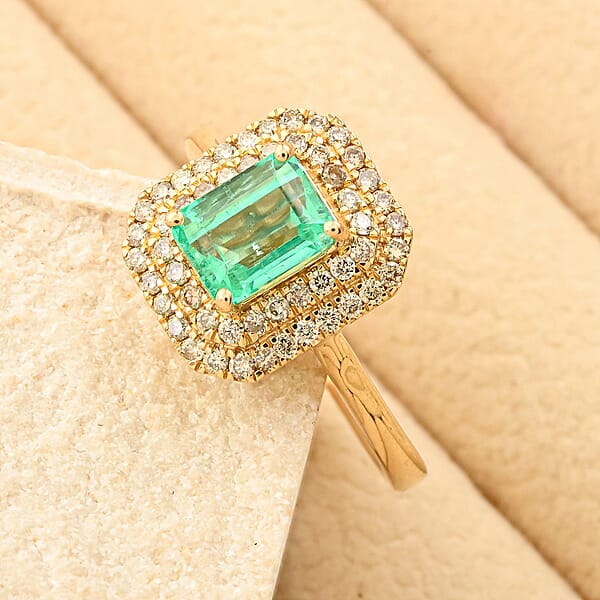 Shop Lc Certified & Appraised Luxoro AAA Boyaca Colombian Emerald And I2 Diamond 1.65 Ctw Ring In 14K Yellow Gold 4.27 Grams