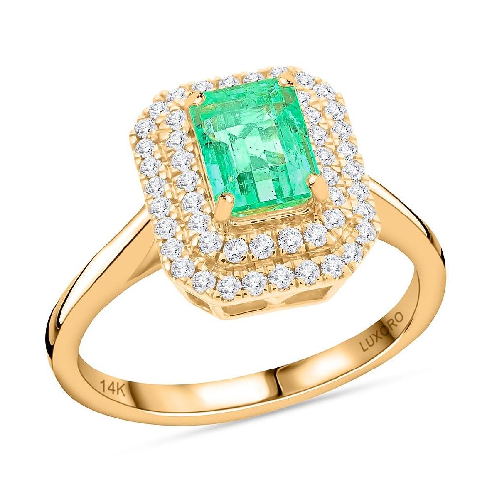 shop lc Certified & Appraised Luxoro AAA Boyaca Colombian Emerald and I2 Diamond 1.65 ctw Ring in 14K Yellow Gold 4.27 Grams