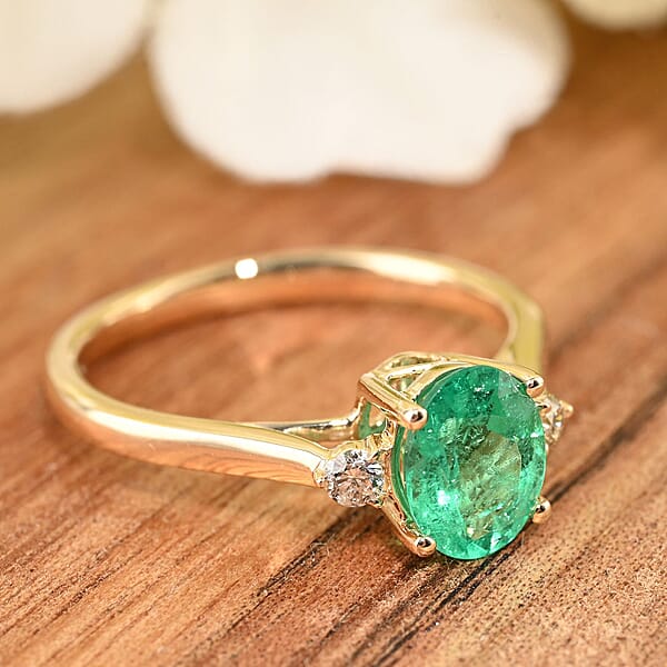 Shop Lc Certified & Appraised Luxoro AAA Boyaca Colombian Emerald And G-H I2 Diamond 1.10 Ctw Ring In 14K Yellow Gold