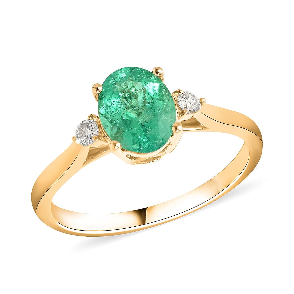 shop lc Certified & Appraised Luxoro AAA Boyaca Colombian Emerald and G-H I2 Diamond 1.10 ctw Ring in 14K Yellow Gold
