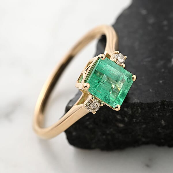 Shop Lc Certified & Appraised Luxoro AAA Boyaca Colombian Emerald And G-H I2 Diamond 1.15 Ctw Ring In 14K Yellow Gold