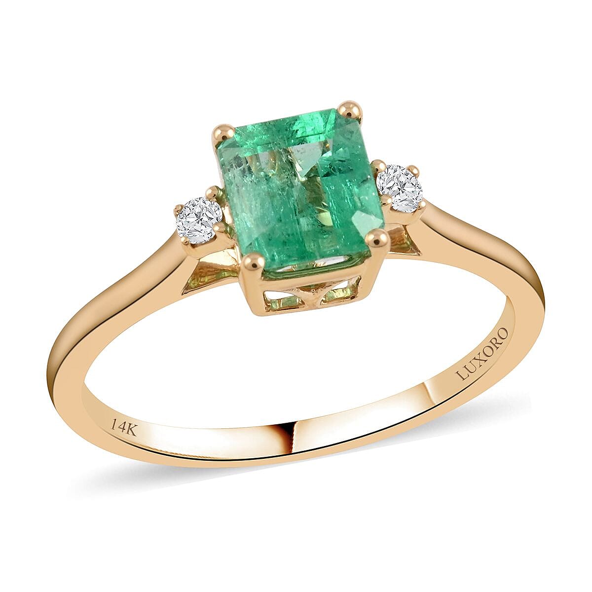shop lc Certified & Appraised Luxoro AAA Boyaca Colombian Emerald and G-H I2 Diamond 1.15 ctw Ring in 14K Yellow Gold