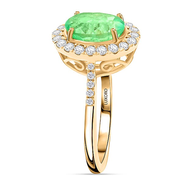 Shop Lc Certified & Appraised Luxoro AAA Boyaca Colombian Emerald And I2 Diamond 2.65 Ctw Ring In 14K Yellow Gold