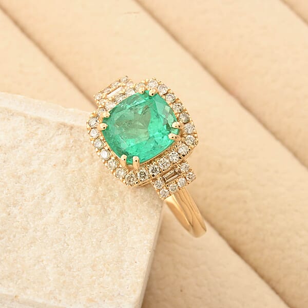 Shop Lc Certified & Appraised Luxoro AAA Boyaca Colombian Emerald And I2 Diamond 2.00 Ctw Ring In 14K Yellow Gold