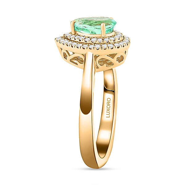 Shop Lc Certified & Appraised Luxoro AAA Boyaca Colombian Emerald And I2 Diamond 1.50 Ctw Ring In 14K Yellow Gold 4.25 Grams