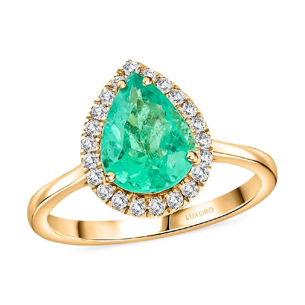 shop lc Certified & Appraised Luxoro AAA Boyaca Colombian Emerald and I2 Diamond 2.35 ctw Ring in 14K Yellow Gold