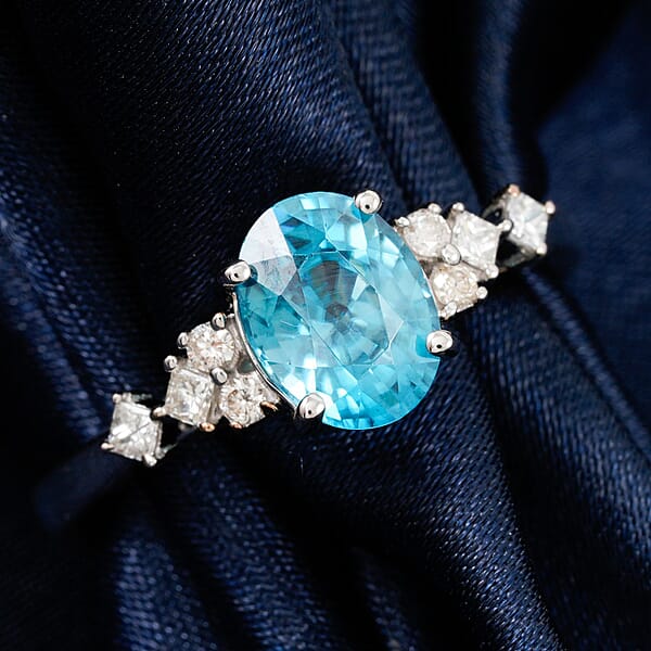 Shop Lc Certified & Appraised Luxoro AAA Cambodian Blue Zircon And G-H I2 Diamond 2.00 Ctw Ring In 14K White Gold