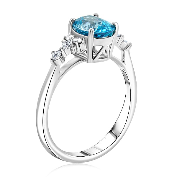 Shop Lc Certified & Appraised Luxoro AAA Cambodian Blue Zircon And G-H I2 Diamond 2.00 Ctw Ring In 14K White Gold