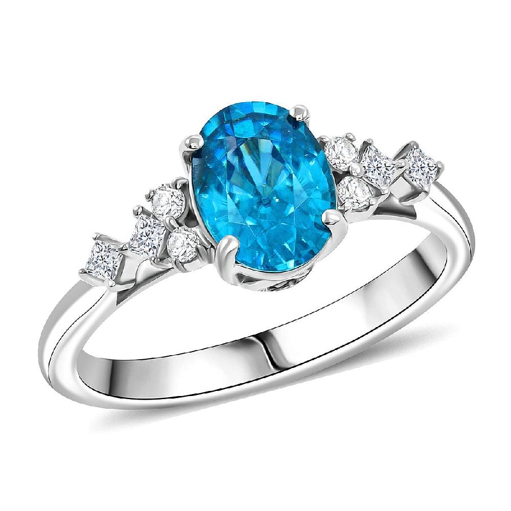 shop lc Certified & Appraised Luxoro AAA Cambodian Blue Zircon and G-H I2 Diamond 2.00 ctw Ring in 14K White Gold