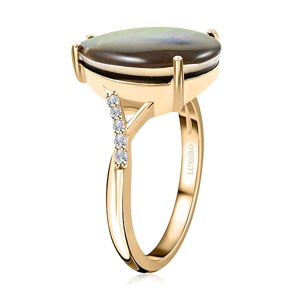 Shop Lc Certified & Appraised Luxoro AAA Canadian Ammolite And G-H I2 Diamond 0.10 Ctw Ring In 10K Yellow Gold