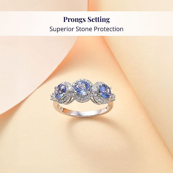 Shop Lc Certified & Appraised Luxoro AAA Ceylon Blue Sapphire And G-H I2 Diamond 2.88 Ctw Triple Halo Ring In 14K White Gold 4.37 Grams