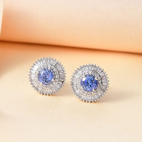 Shop Lc Certified & Appraised Luxoro AAA Ceylon Blue Sapphire And G-H I2 Diamond 2.48 Ctw Stud Earrings In 14K White Gold