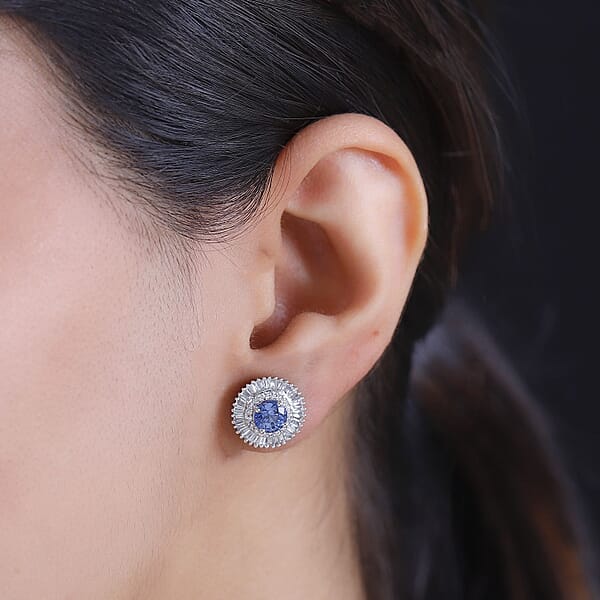 Shop Lc Certified & Appraised Luxoro AAA Ceylon Blue Sapphire And G-H I2 Diamond 2.48 Ctw Stud Earrings In 14K White Gold