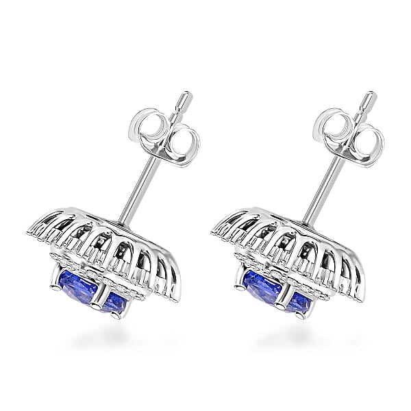Shop Lc Certified & Appraised Luxoro AAA Ceylon Blue Sapphire And G-H I2 Diamond 2.48 Ctw Stud Earrings In 14K White Gold