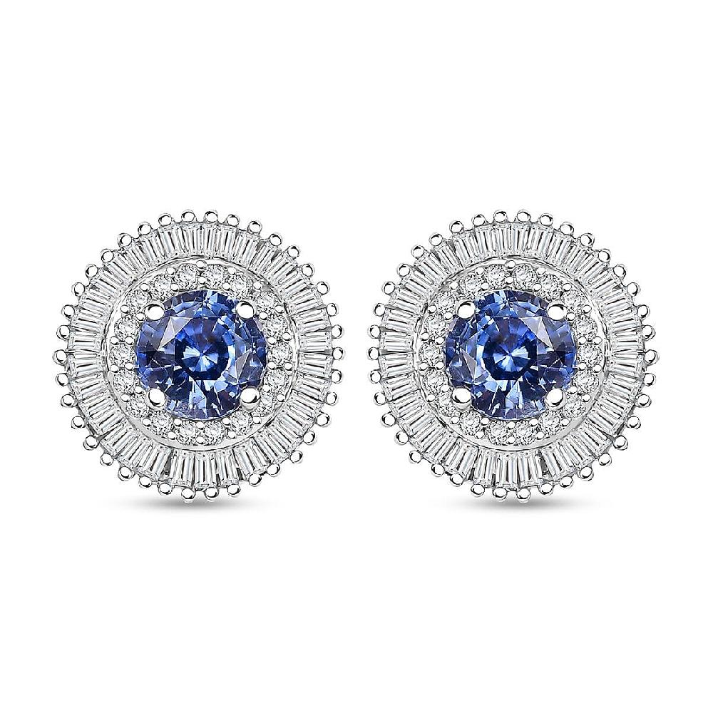 shop lc Certified & Appraised Luxoro AAA Ceylon Blue Sapphire and G-H I2 Diamond 2.48 ctw Stud Earrings in 14K White Gold