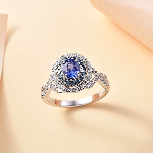 Shop Lc Certified & Appraised Luxoro AAA Ceylon Blue Sapphire Blue And I2 White Diamond 1.70 Ctw Ring In 14K White Gold 4.60 Grams