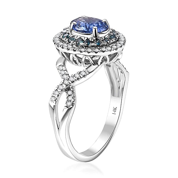 Shop Lc Certified & Appraised Luxoro AAA Ceylon Blue Sapphire Blue And I2 White Diamond 1.70 Ctw Ring In 14K White Gold 4.60 Grams