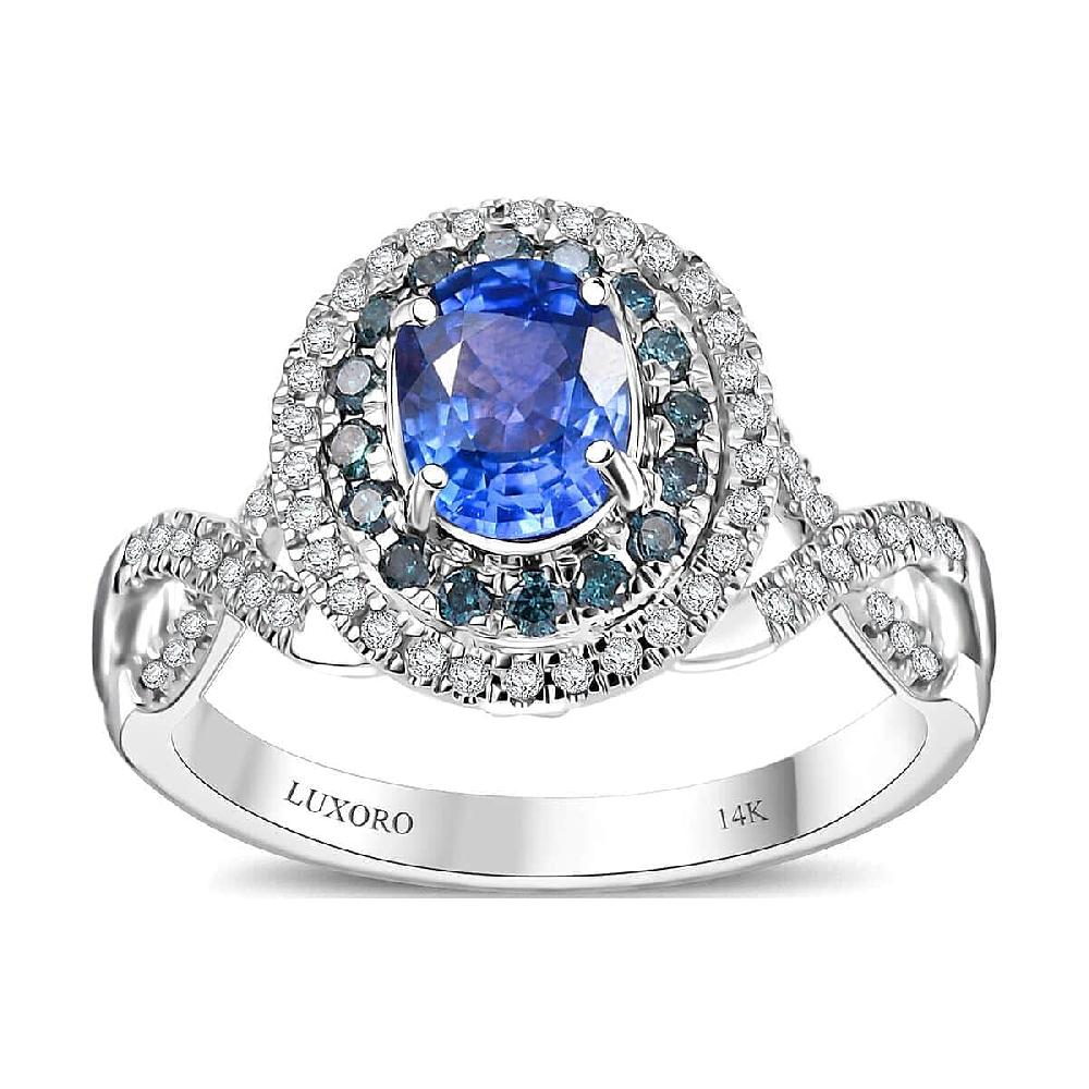 shop lc Certified & Appraised Luxoro AAA Ceylon Blue Sapphire Blue and I2 White Diamond 1.70 ctw Ring in 14K White Gold 4.60 Grams