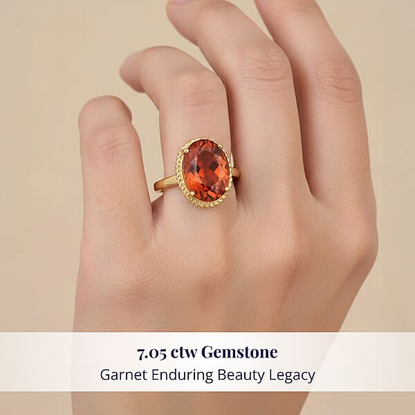 Shop Lc Certified & Appraised Luxoro AAA Ceylon Hessonite Garnet 7.05 Ctw Ring In 10K Yellow Gold 4.40 Grams