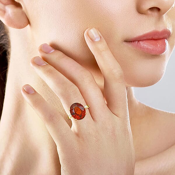 Shop Lc Certified & Appraised Luxoro AAA Ceylon Hessonite Garnet And I2 Diamond 9.15 Ctw Ring In 10K Yellow Gold