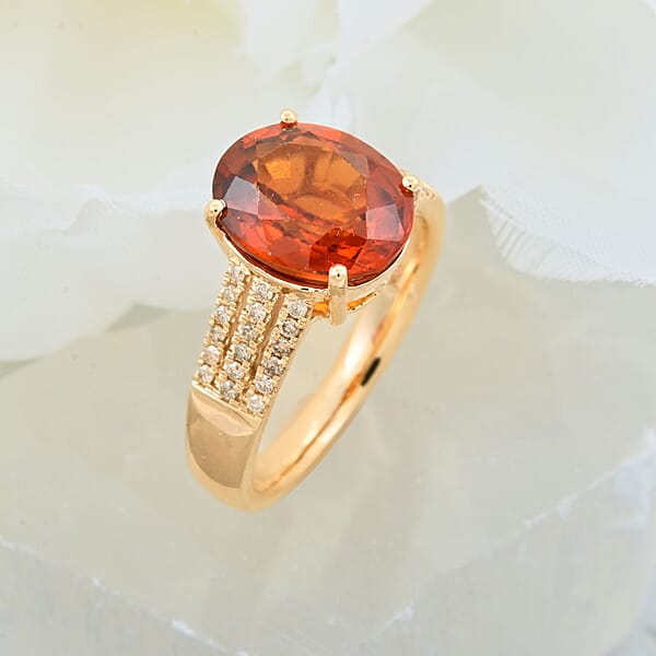 Shop Lc Certified & Appraised Luxoro AAA Ceylon Hessonite Garnet And G-H I2 Diamond 5.00 Ctw Ring In 10K Yellow Gold 4.25 Grams