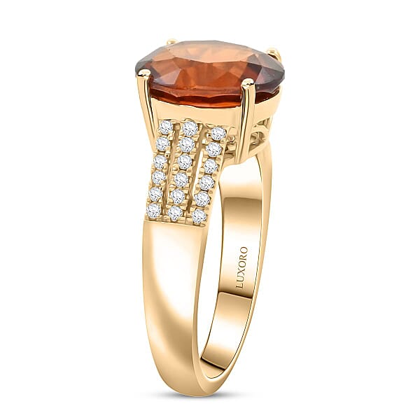 Shop Lc Certified & Appraised Luxoro AAA Ceylon Hessonite Garnet And G-H I2 Diamond 5.00 Ctw Ring In 10K Yellow Gold 4.25 Grams