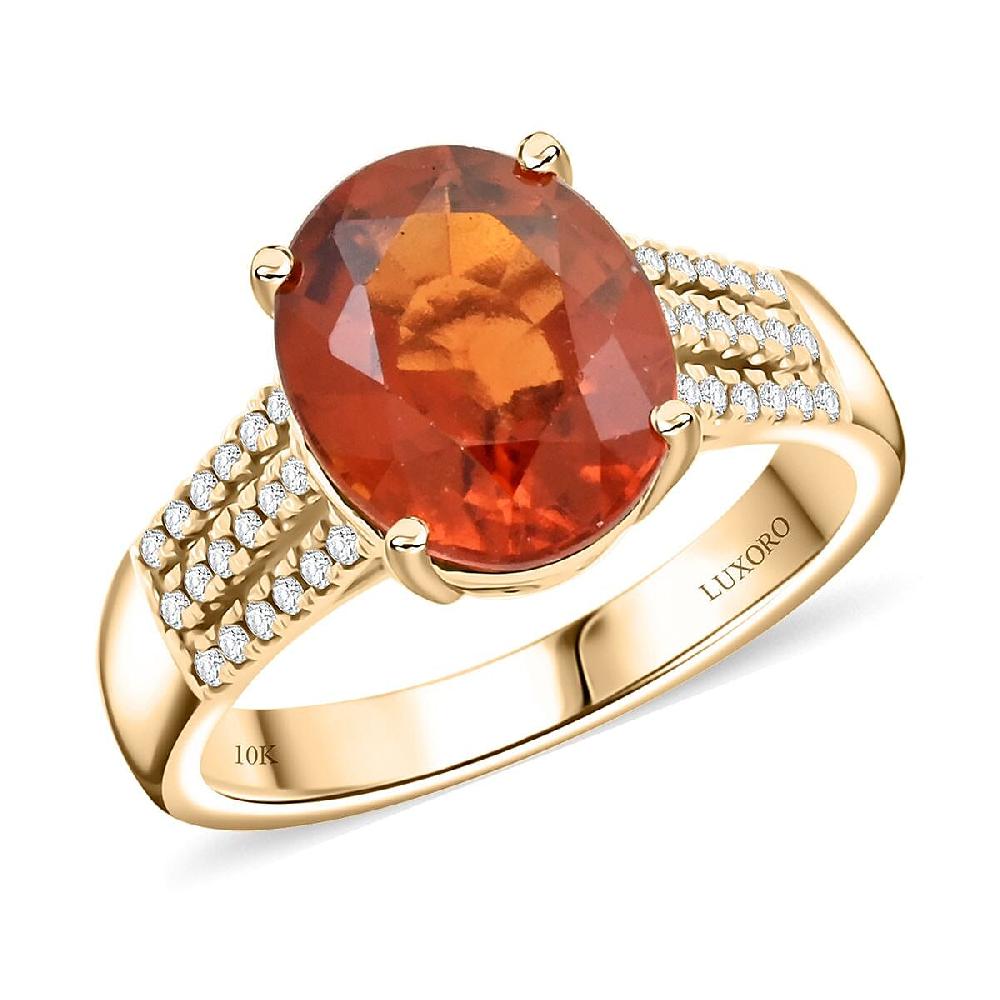 shop lc Certified & Appraised Luxoro AAA Ceylon Hessonite Garnet and G-H I2 Diamond 5.00 ctw Ring in 10K Yellow Gold 4.25 Grams