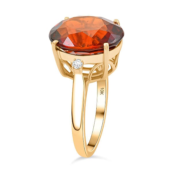 Shop Lc Certified & Appraised Luxoro AAA Ceylon Hessonite Garnet And I2 Diamond 9.15 Ctw Ring In 10K Yellow Gold