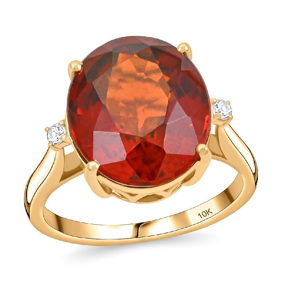 shop lc Certified & Appraised Luxoro AAA Ceylon Hessonite Garnet and I2 Diamond 9.15 ctw Ring in 10K Yellow Gold