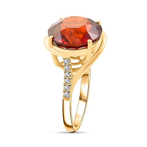 Shop Lc Certified & Appraised Luxoro AAA Ceylon Hessonite Garnet And I2 Diamond 9.85 Ctw Ring In 10K Yellow Gold 4.15 Grams