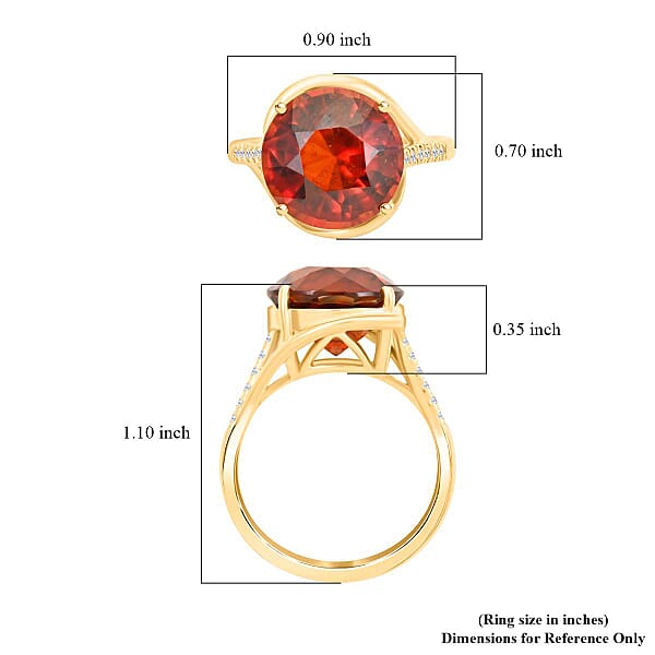 Shop Lc Certified & Appraised Luxoro AAA Ceylon Hessonite Garnet And I2 Diamond 9.85 Ctw Ring In 10K Yellow Gold 4.15 Grams