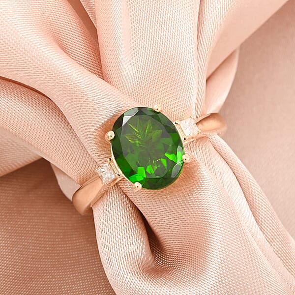 Shop Lc Certified & Appraised Luxoro AAA Chrome Diopside And G-H I2 Diamond 2.75 Ctw Ring In 10K Yellow Gold