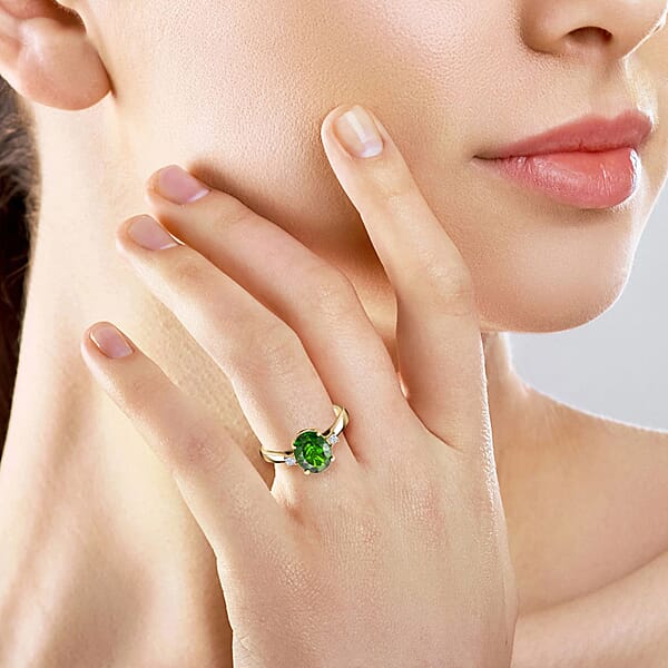 Shop Lc Certified & Appraised Luxoro AAA Chrome Diopside And G-H I2 Diamond 2.75 Ctw Ring In 10K Yellow Gold