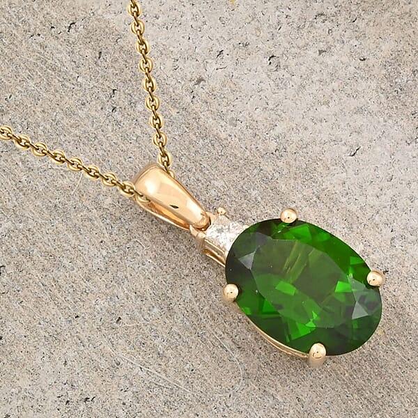 Shop Lc Certified & Appraised Luxoro AAA Chrome Diopside And G-H SI Diamond 2.65 Ctw Pendant Necklace In 10K Yellow Gold 18 Inches