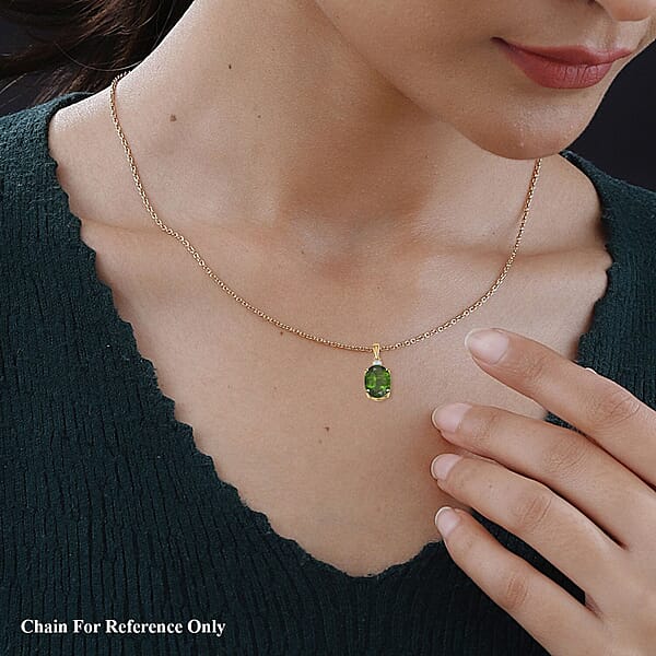 Shop Lc Certified & Appraised Luxoro AAA Chrome Diopside And G-H SI Diamond 2.65 Ctw Pendant Necklace In 10K Yellow Gold 18 Inches