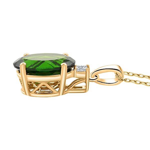 Shop Lc Certified & Appraised Luxoro AAA Chrome Diopside And G-H SI Diamond 2.65 Ctw Pendant Necklace In 10K Yellow Gold 18 Inches