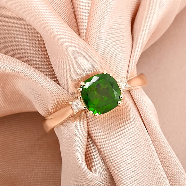 Shop Lc Certified & Appraised Luxoro AAA Chrome Diopside And G-H I2 Diamond 1.75 Ctw Ring In 10K Yellow Gold