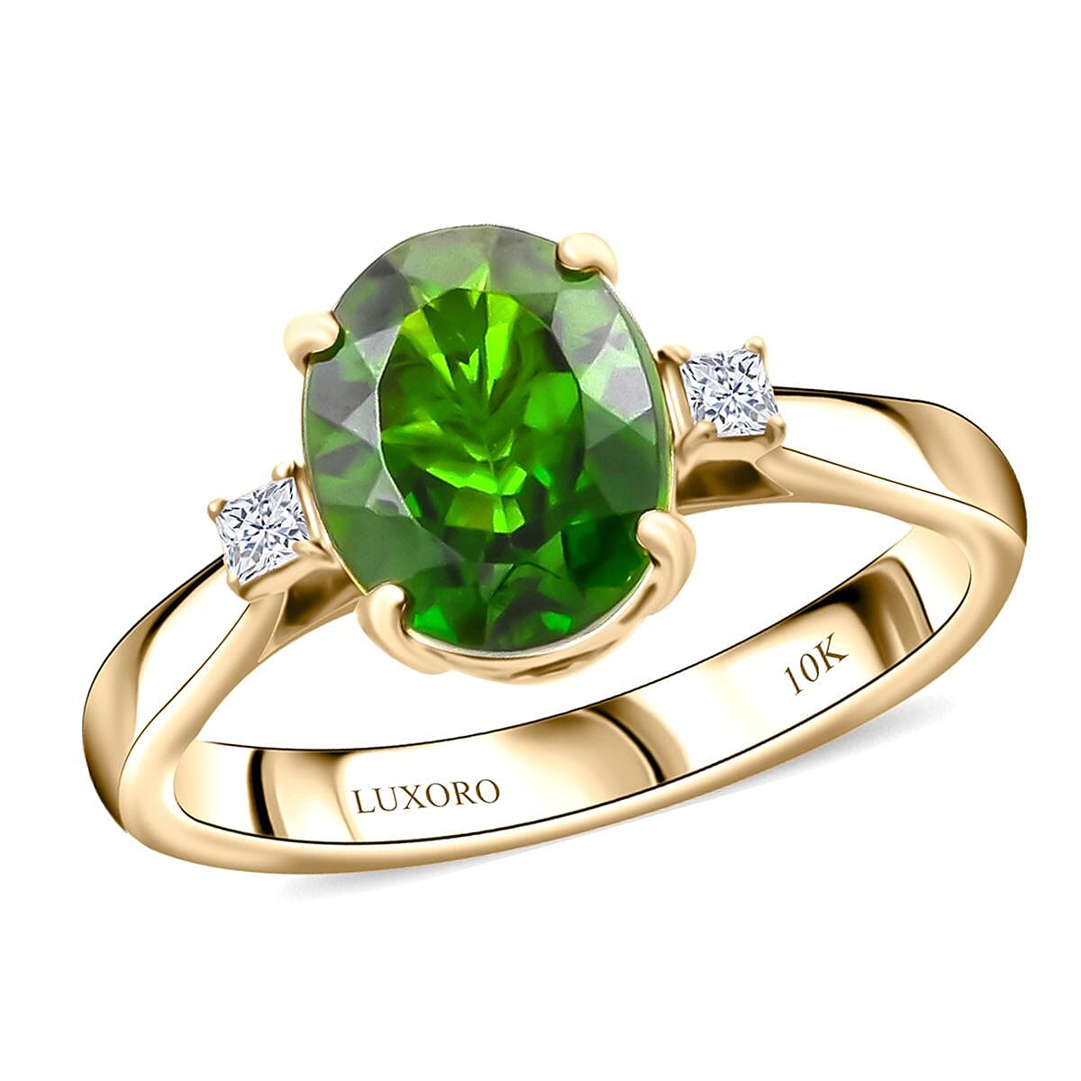 shop lc Certified & Appraised Luxoro AAA Chrome Diopside and G-H I2 Diamond 2.75 ctw Ring in 10K Yellow Gold