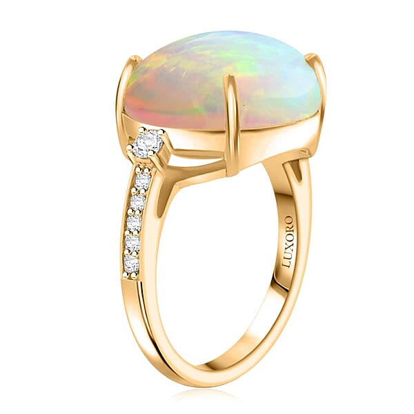 Shop Lc Certified & Appraised Luxoro AAA Ethiopian Welo Opal And G-H I2 Diamond 7.25 Ctw Ring In 14K Yellow Gold