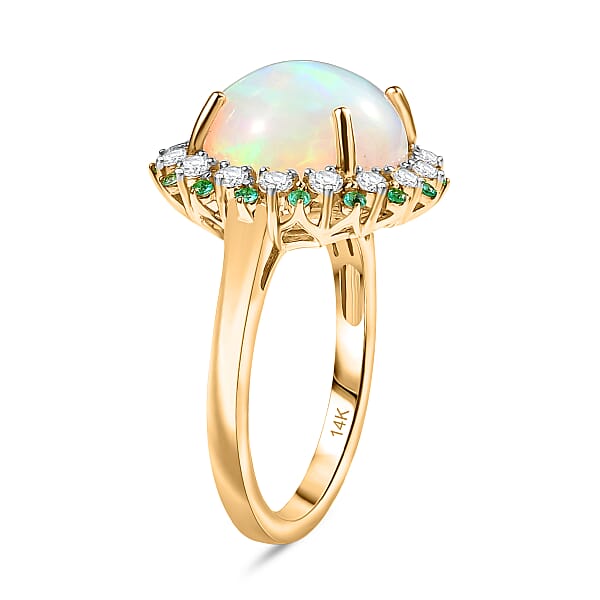 Shop Lc Certified & Appraised Luxoro AAA Ethiopian Welo Opal Paraiba Tourmaline And G-H I2 Diamond 6.00 Ctw Ring In 14K Yellow Gold