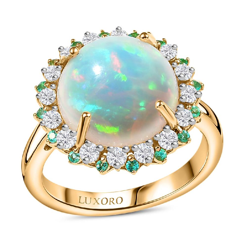 shop lc Certified & Appraised Luxoro AAA Ethiopian Welo Opal Paraiba Tourmaline and G-H I2 Diamond 6.00 ctw Ring in 14K Yellow Gold
