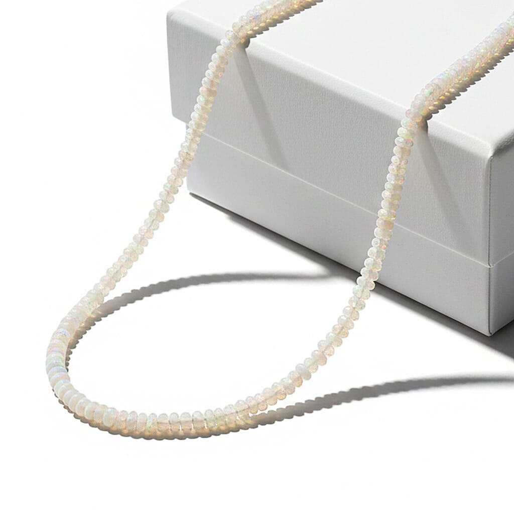 shop lc Certified & Appraised Luxoro AAA Ethiopian Welo Opal Beaded Graduated 64 ctw Necklace 18-20 Inches in 10K Yellow Gold