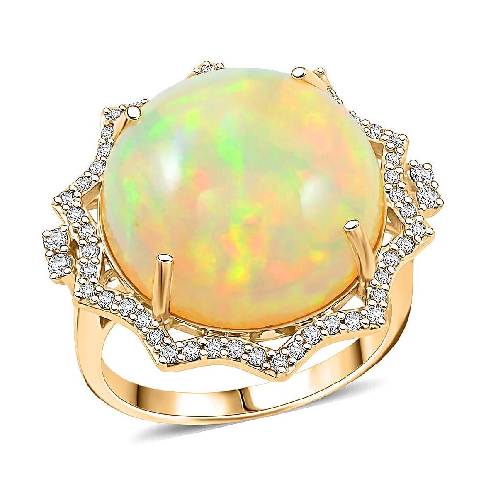 shop lc Certified & Appraised Luxoro AAA Ethiopian Welo Opal and White Diamond I2 11.20 ctw Ring in 10K Yellow Gold
