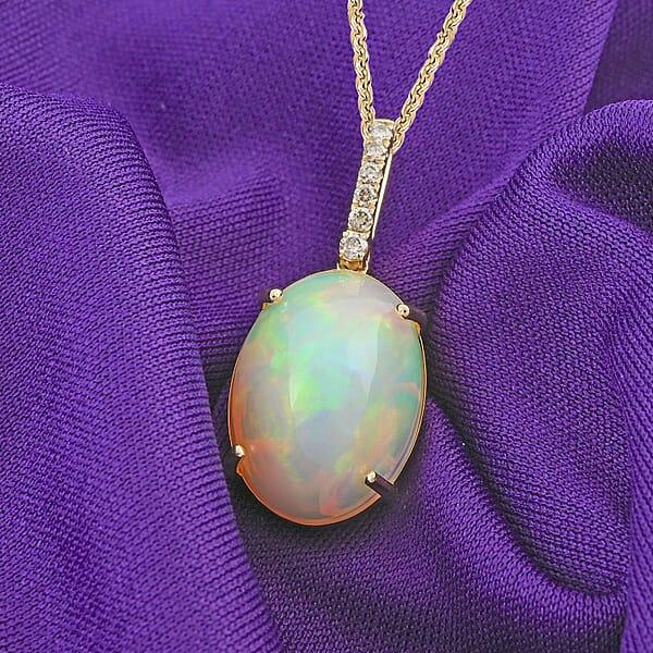Shop Lc Certified & Appraised Luxoro AAA Ethiopian Welo Opal And G-H I2 Diamond 6.94 Ctw Pendant Necklace In 10K Yellow Gold 18 Inches
