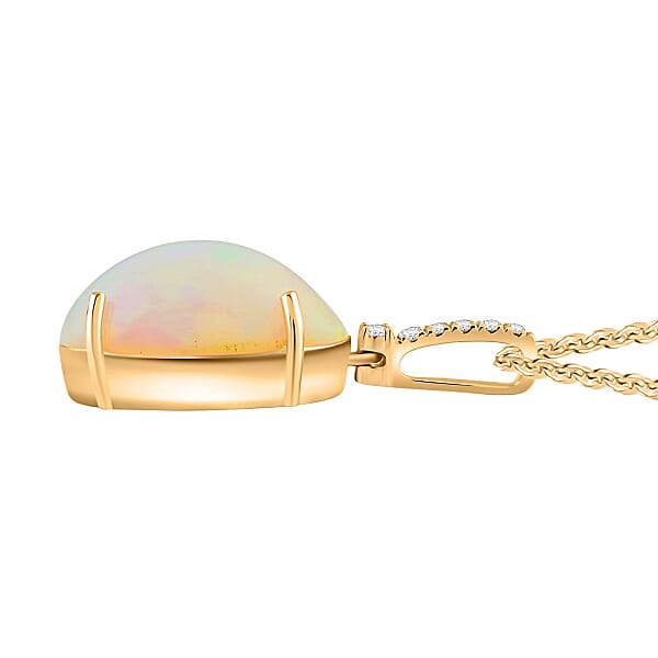 Shop Lc Certified & Appraised Luxoro AAA Ethiopian Welo Opal And G-H I2 Diamond 6.94 Ctw Pendant Necklace In 10K Yellow Gold 18 Inches