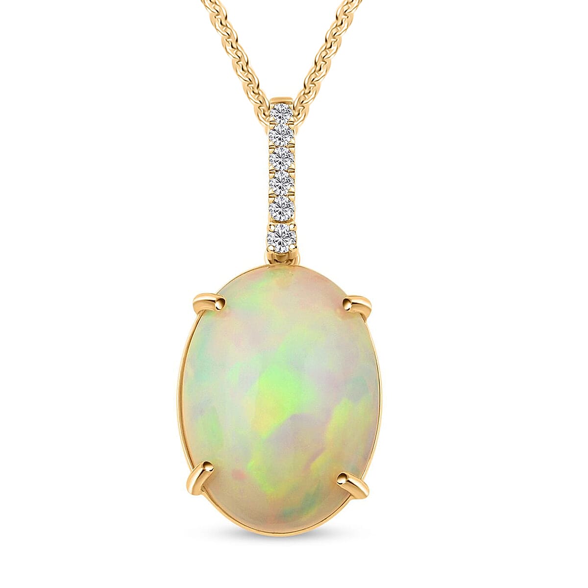 shop lc Certified & Appraised Luxoro AAA Ethiopian Welo Opal and G-H I2 Diamond 6.94 ctw Pendant Necklace in 10K Yellow Gold 18 Inches